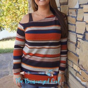 New Willow Striped Off The Shoulder  Sweater